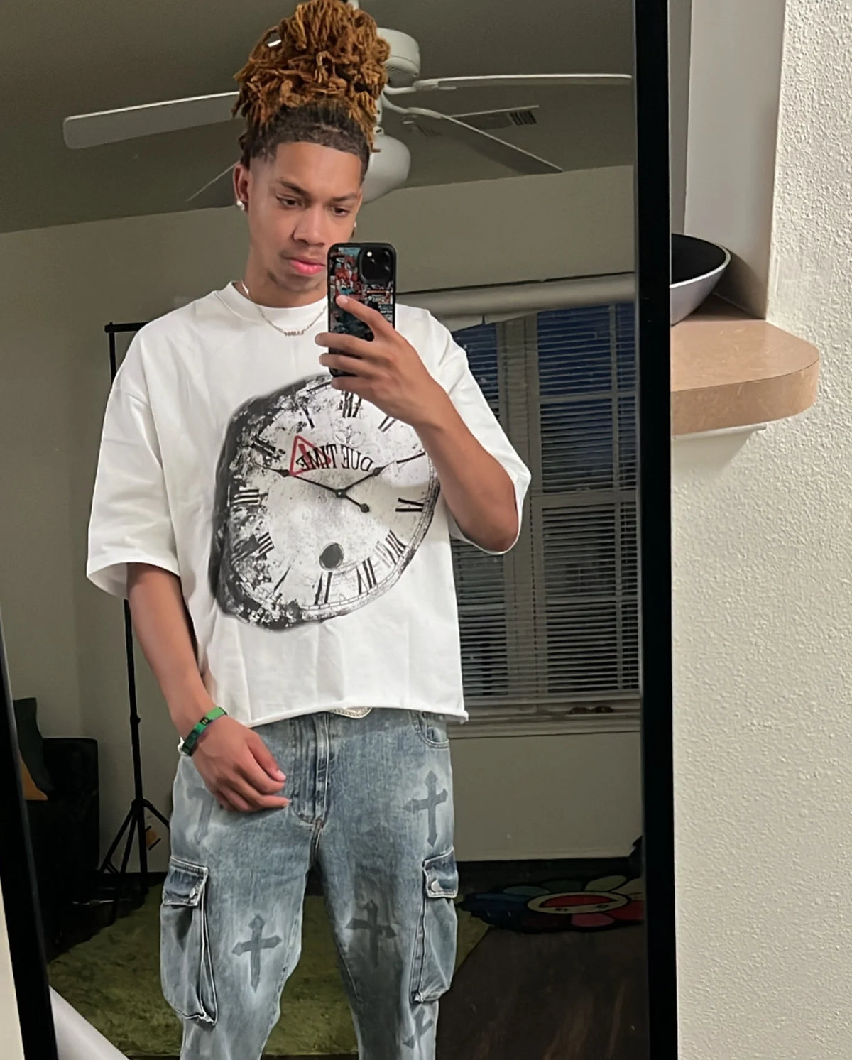 2000s Trendy Letter Portrait Clock Print Retro Loose T-shirt Y2k Harajuku High Street Round Neck Oversized Short Sleeves tees Street King Limited