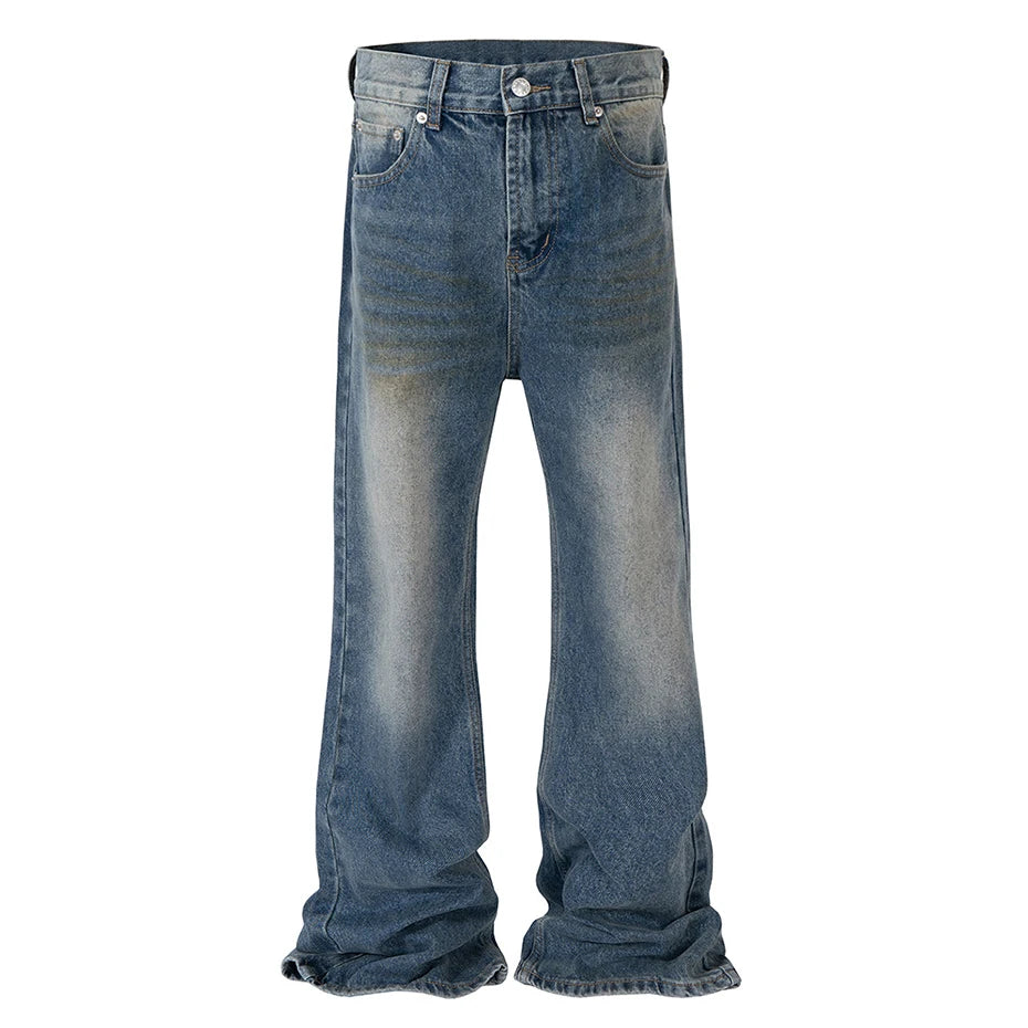 mens blue flared jeans fashion designer loose denim pants 2024 new fashion casual jeans trousers unique jeans style 491