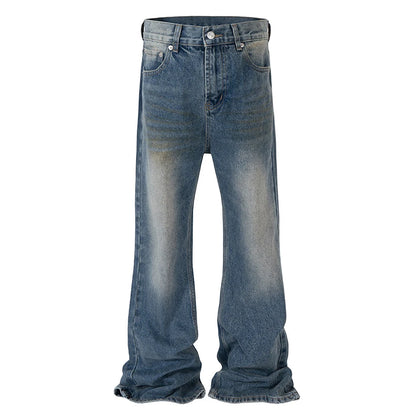 mens blue flared jeans fashion designer loose denim pants 2024 new fashion casual jeans trousers unique jeans style 491