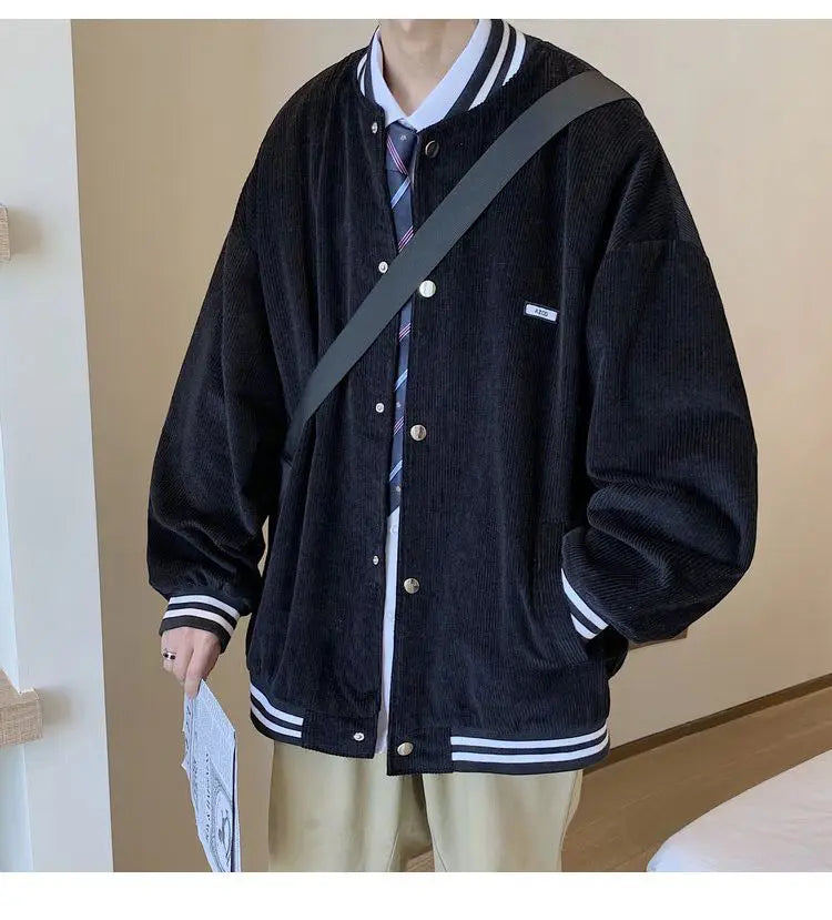 corduroy baseball jacket mens spring ins fashion brand sports all match jacket spring and autumn korean style trendy jacket top unique default style 4854