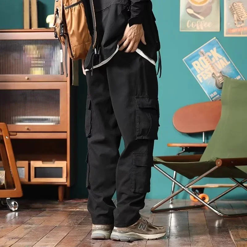 american vintage baggy cargo pants men outdoor sport military tactical sweatpants y2k straight multi pocket overalls trousers urban active pants