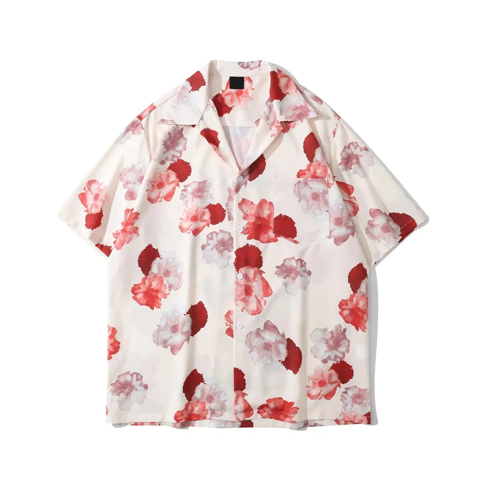 Dark Icon Floral Hawaiian Shirt Men Tur-down Collar Men's Polo Shirt Black White Street King Limited