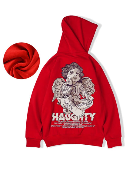 Autumn Haughty Angel Graphic Fleece Hoodies For Men Oversized Retro Loose Hoody Sweatshirts American Streetwear Y2K Clothes Street King Limited