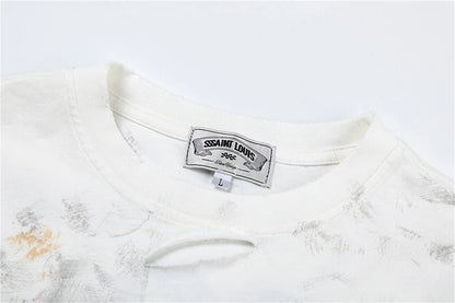 sssaint Louis Vintage Dirty Worn Distressed Cross Print High-Street Graffiti Long Sleeve T Shirt Pullover Summer Street King Limited