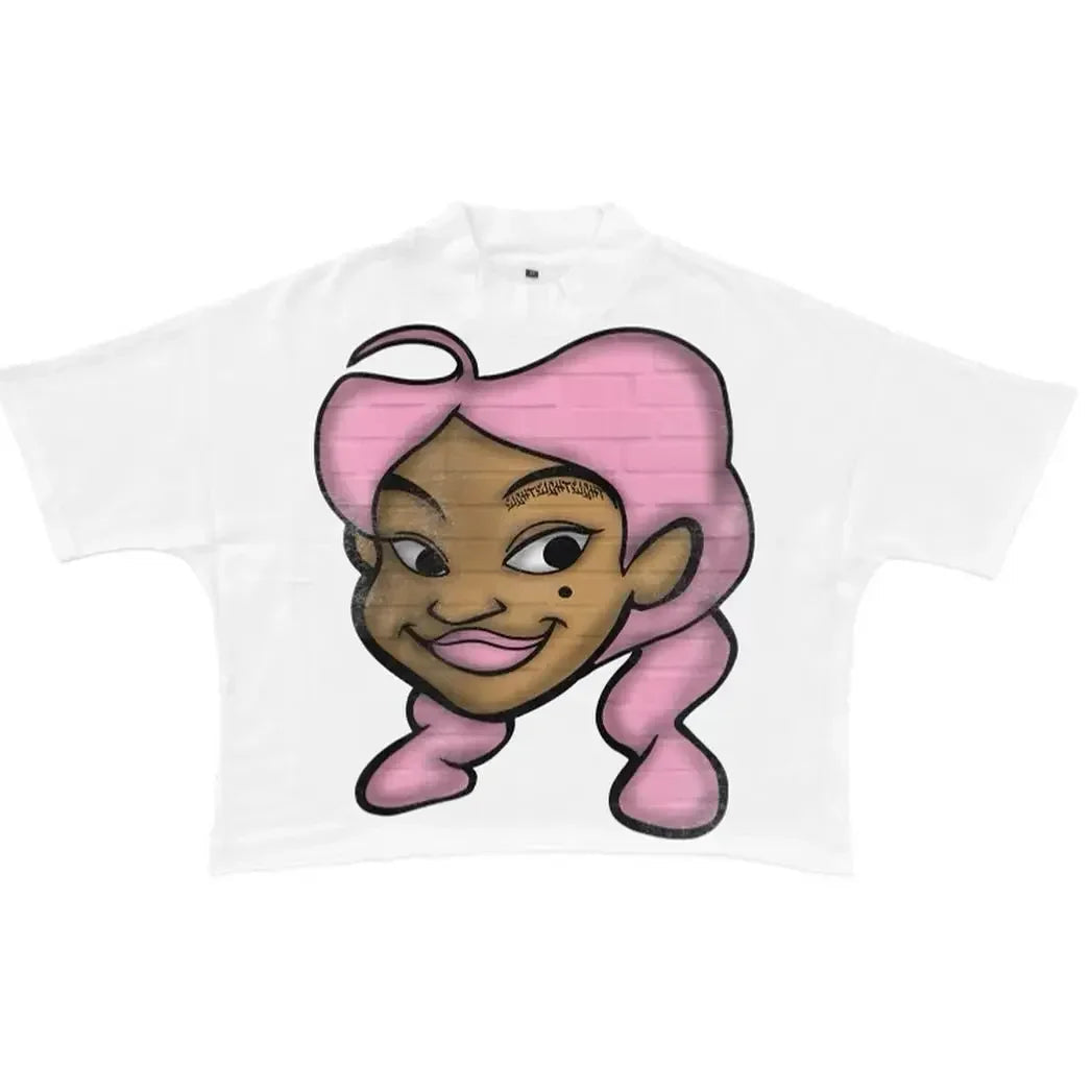 Harajuku cartoon big head pattern graphic t shirts oversized t shirt casual goth y2k tops streetwear 2000s vintage men clothing Street King Limited