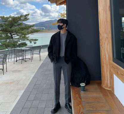 2024 loose casual mens solid color jacket fashion daily commuting windproof short woolen coat thickened warm unique shorts style 321