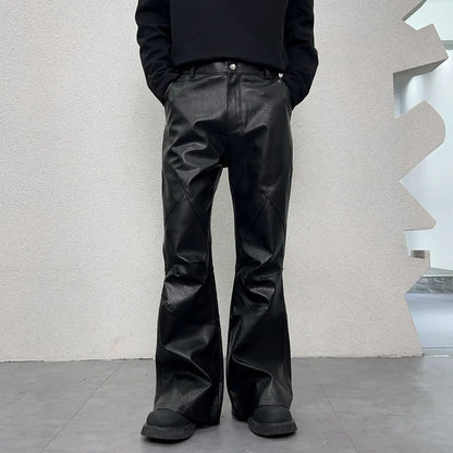men streetwear fashion hip hop punk gothic vibe casual leather bell bottoms pant man boyfriend flared trousers menswear bottoms
