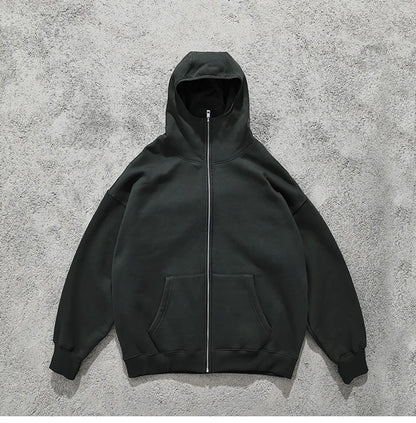 Streetwear Solid Color Ninja Zipper Hoodies Men's Fleece Turtleneck Cardigan Outdoor Oversized Hoody Plus Velvet Charge Coat Street King Limited