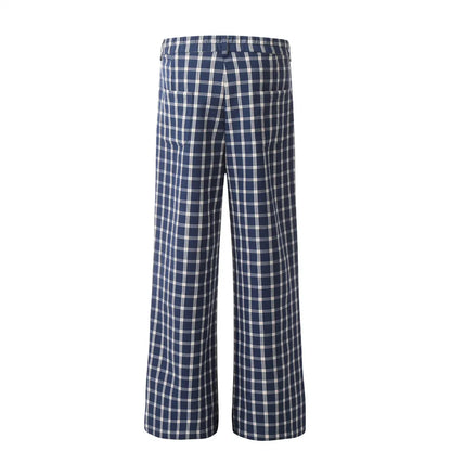 men women american streetwear fashion loose plaid wide leg straight pant boyfriend button down sports casual pants trousers unique default style 1392