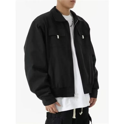 high street tooling bomber jacket mens spring retro double pocket loose short pilot coats lapel zipper khaki baseball jersey unique shorts style 3205