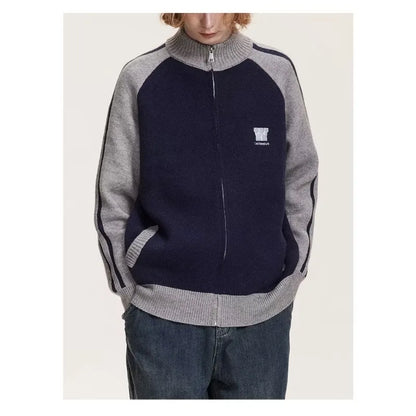2023 College Vintage Knit Cardigan Men Harajuku Letter Print Patchwork Sweater Casual Loose Zipper Pull Homme Spring Autumn Street King Limited