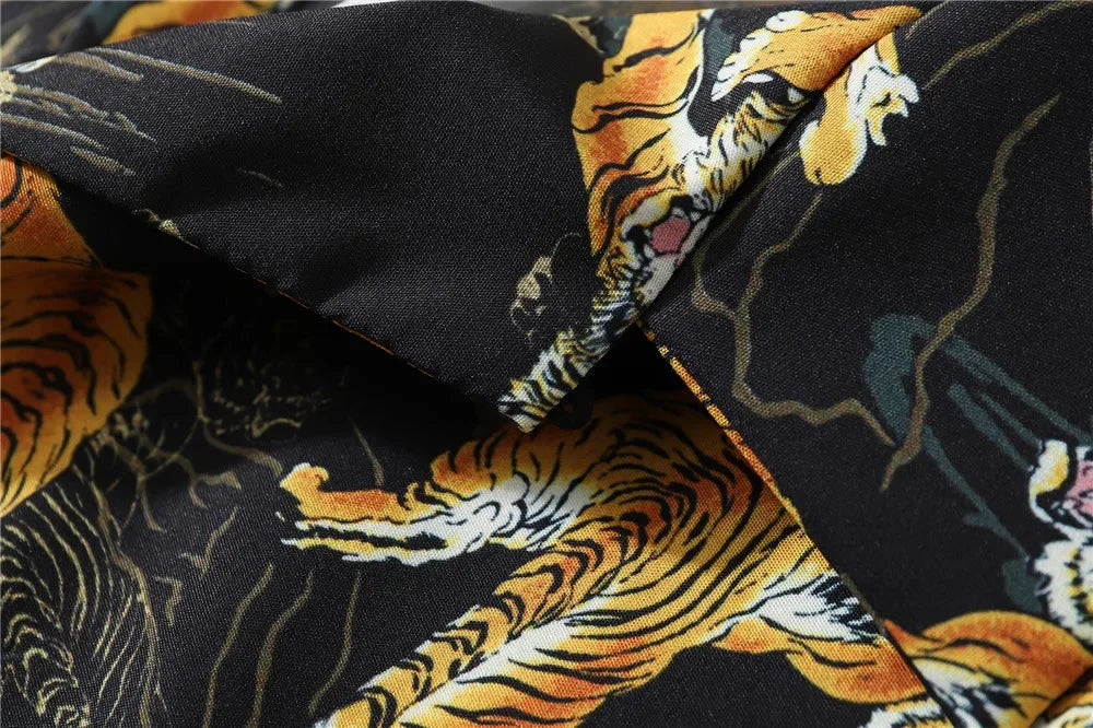 Dark Icon Tiger Print Street Fashion Men's Shirt 2021 Summer Polo Shirt Thin Material Hawaiian Shirt Male Blouse Street King Limited