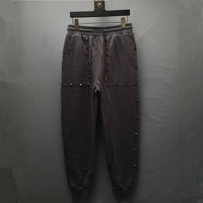high new novelty luxury men 2022 classic full metal rivets pockets comfortable cotton parkour sweat casual pants sweatpants d50 unique joggers style 4230