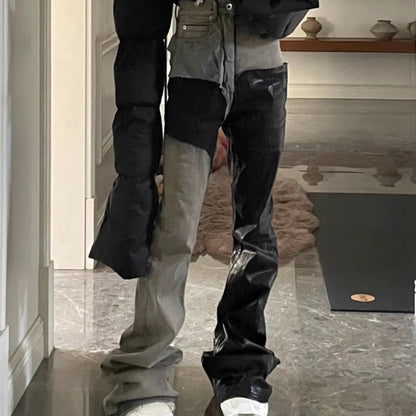ro style ribbons patchwork gradient stacked wax pants unisex straight streetwear baggy y2k flare jeans oversized loose cargos 2 unique cargo style 773