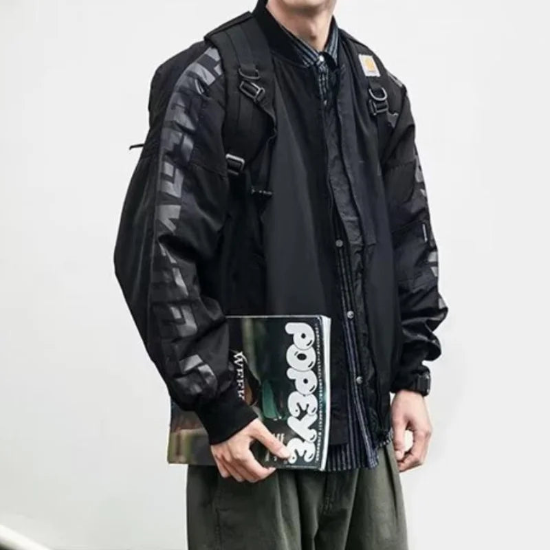 japanese trendy charge jacket mens american pilot windproof tooling coats thin loose letter printed unisex baseball jersey unique default style 2263
