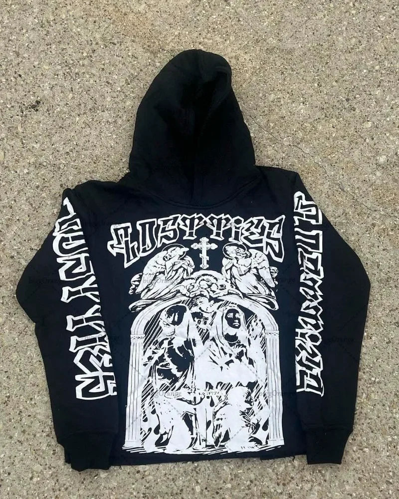 Fashionable Gothic Angel Pattern Letter Print Oversized Hoodie Women's Y2K2023 Spring and Autumn Loose Pullover Sweatshirt Men's Street King Limited