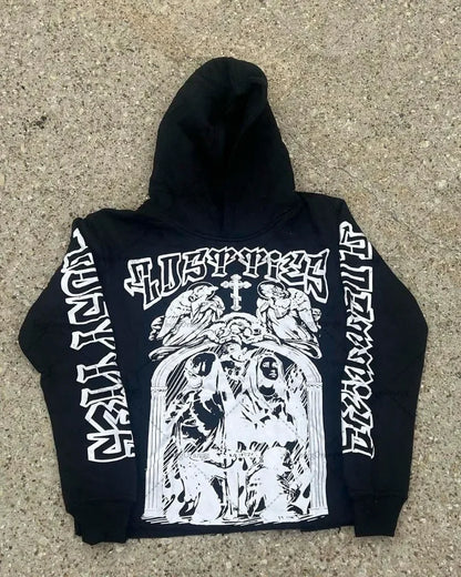 Fashionable Gothic Angel Pattern Letter Print Oversized Hoodie Women's Y2K2023 Spring and Autumn Loose Pullover Sweatshirt Men's Street King Limited