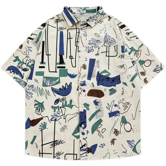 Summer Korean Trendy Brand Creative Printed Beach Short-sleeved Shirt Men's Japanese Street Y2K Personalized Couple Flower Shirt Street King Limited