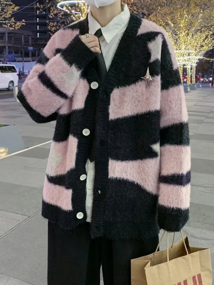 Knitted Cardigan Sweater Men Women Autumn Patchwork Knitted Jumpers Harajuku Loose Hip Hop Streetwear Y2K Star Pattern Jackets Street King Limited