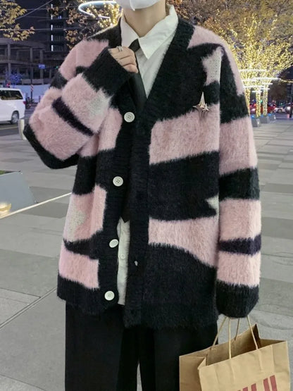 Knitted Cardigan Sweater Men Women Autumn Patchwork Knitted Jumpers Harajuku Loose Hip Hop Streetwear Y2K Star Pattern Jackets Street King Limited