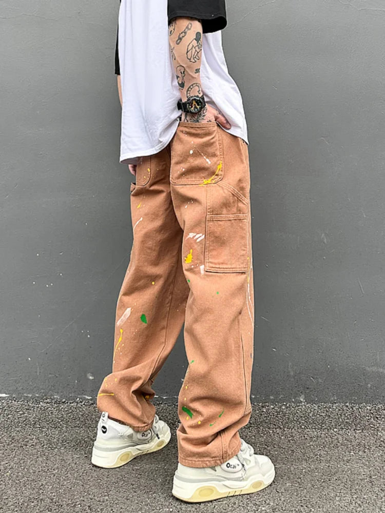 fashion graffiti printed denim jeans mens high street zipper straight jeans hip hop streetwear casual loose joggers jeans pants urban active pants
