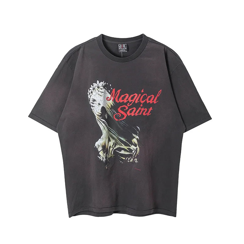 SAINT Short Sleeve Top Tees Men Woman Best Quality Space Exploration Cartoon Photo O-Neck Versatile T Shirt Street King Limited