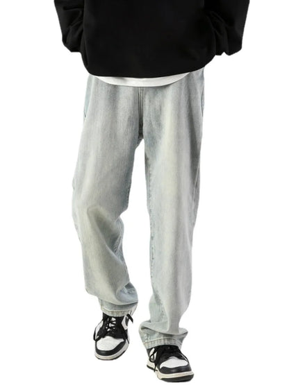 fashion loose streetwear denim basic pants unisex casual zipper jean pant hip hop trousers joggers men straight jeans traf homme sporty tapered joggers