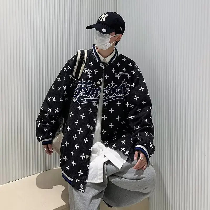 2024 japanese college mens jackets letter print harajuku fashion couple coats high street unisex baseball uniform trend y2k relaxed fit trousers