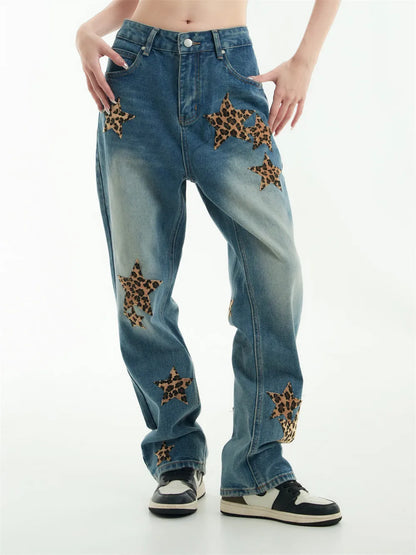 black baggy jeans men star patchwork straight denim pants fashion jeans male streetwear hip hop y2k loose trousers unique jeans style 4878