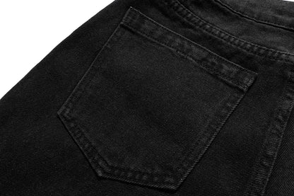 y2k streetwear trendy oversized micro flare jeans black ro hip hop washed tassel distressed denim jean raw edge mens wide pants unique jeans style 4781