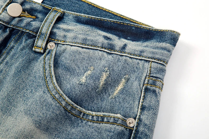 ripped hole distressed black blue washed mens jeans straight casual baggy pockets pencil pants streetwear loose denim trousers unique jeans style 1881