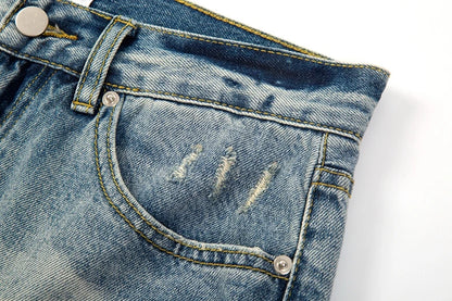 ripped hole distressed black blue washed mens jeans straight casual baggy pockets pencil pants streetwear loose denim trousers unique jeans style 1881