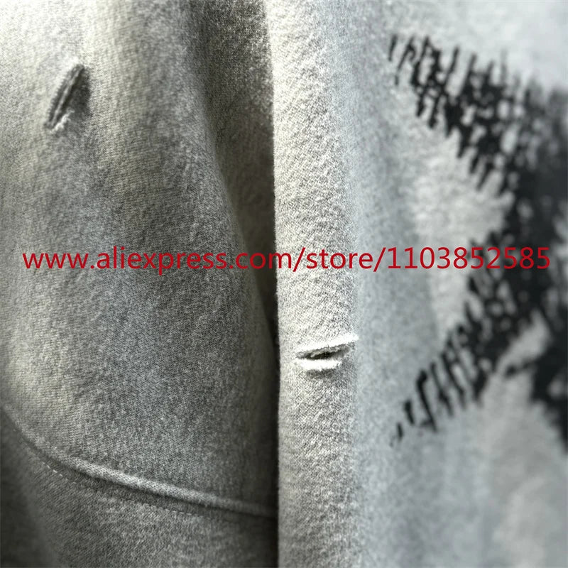New 2024 Autumn/Winter Vintage Heavy American Hoodie Men's Long Sleeve High Quality Tops High Street Eye Print Casual Fashion Street King Limited