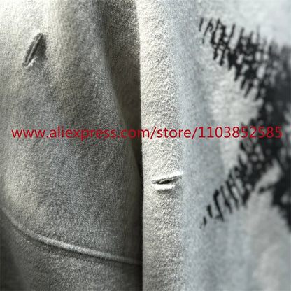 New 2024 Autumn/Winter Vintage Heavy American Hoodie Men's Long Sleeve High Quality Tops High Street Eye Print Casual Fashion Street King Limited