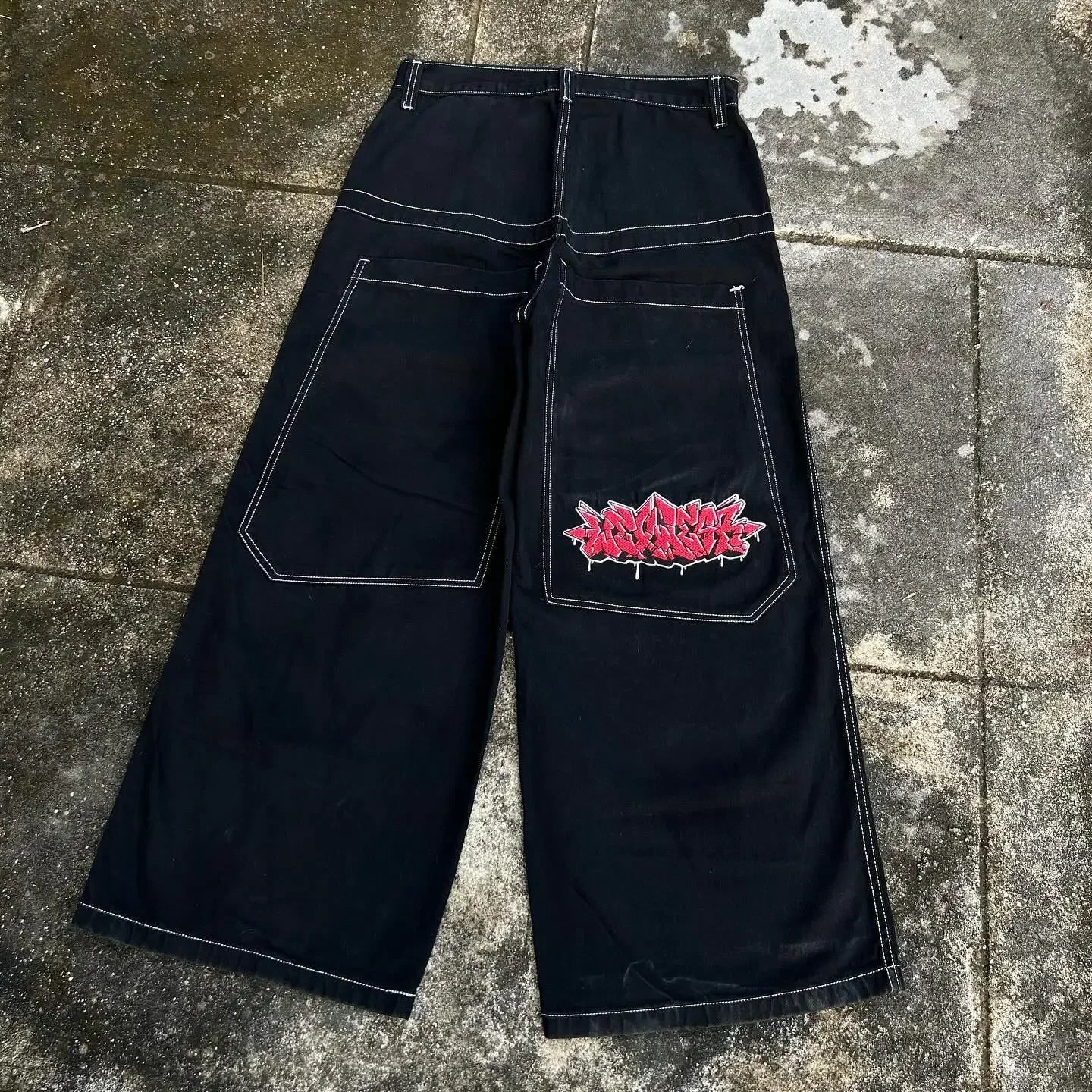 wexwear embroid baggy jeans harajuku hip hop graphic high waist wide trouser streetwear y2k jeans men women gothic black pants unique jeans style 1865