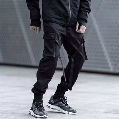 US Size Streetwear Sweatpants Men Jogger Ribbon Pocket Elastic Waist 2022 Fashion Hip Hop Mens Joggers Cargo Black Pants HZ155 Street King Limited