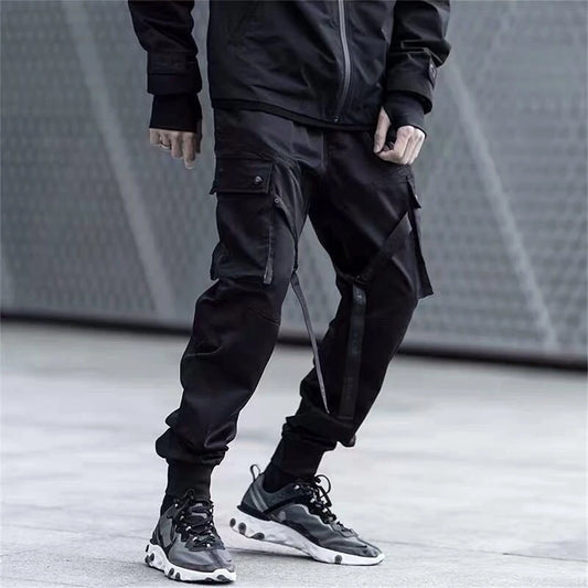 US Size Streetwear Sweatpants Men Jogger Ribbon Pocket Elastic Waist 2022 Fashion Hip Hop Mens Joggers Cargo Black Pants HZ155 Street King Limited