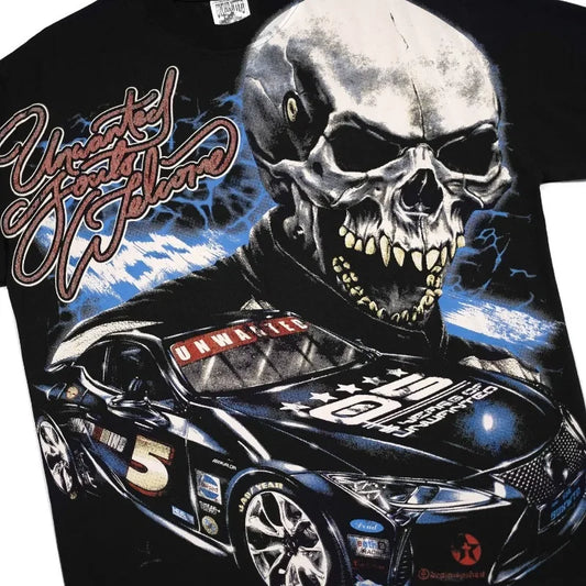 2024 New Summer Gothic Trendy Skeleton Pattern Printed Oversized T-shirt Women's Y2K Casual Loose Versatile Short Sleeve Shirt Street King Limited