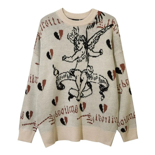 Hip Hop Harajuku Angle Pattern Knitted Sweater Unisex Pullover Streetwear Winter Casual Loose Mens Sweater Warm Jumper Knitwear Street King Limited