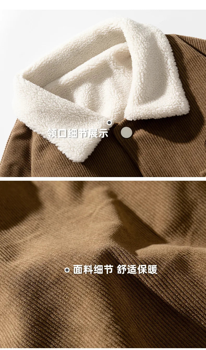 fashion men lamb fleece polo collar cotton padded coat winter embroidery loose thicken warm corduroy wadded jacket male outwear unique default style 6054