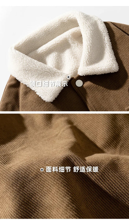 fashion men lamb fleece polo collar cotton padded coat winter embroidery loose thicken warm corduroy wadded jacket male outwear unique default style 6054
