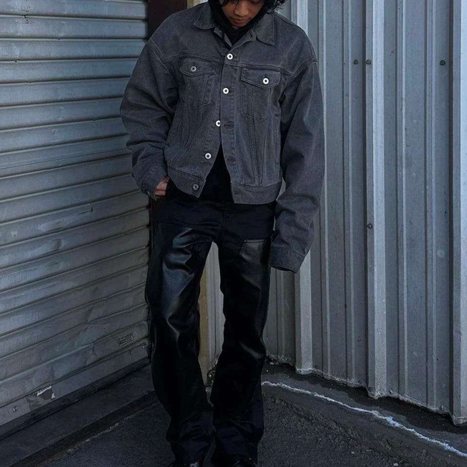 2023 autumn and winter solid color washed gray jeans jackets for men harajuku cleanfit baggy y2k denim coat oversized loose tops unique jeans style 40