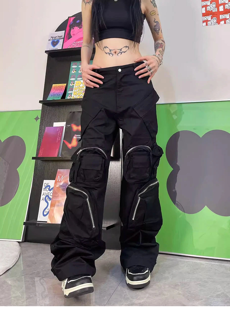 techwear baggy cargo pants multi pocket luxury designer fashion loose pants hip hop harajuku black trousers unique cargo style 1071