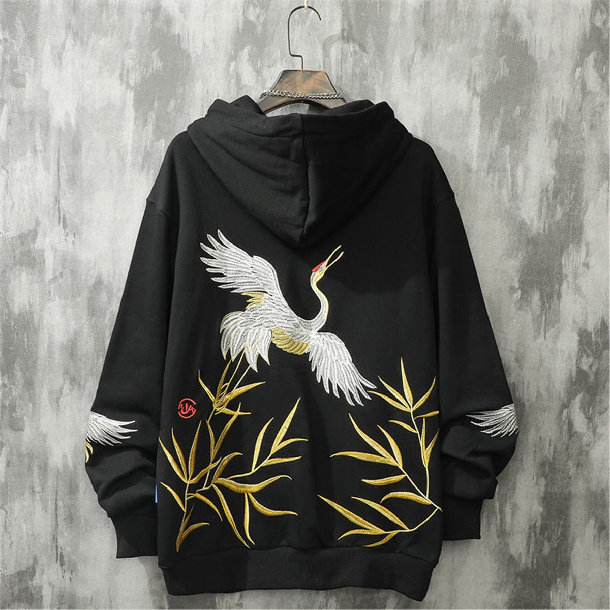 Black Harajuku Embroidery Hoodie Casual Cartoon Bird Sweatshirt Streetwear Autumn High Street Japan Ulzzang Male Cool Tops Boys Daulet Apparel