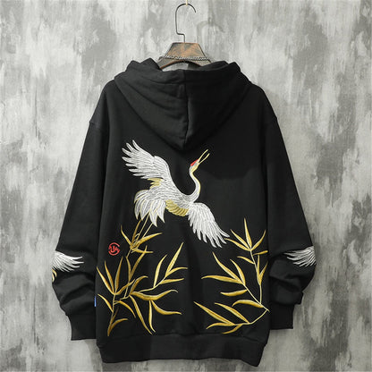 Black Harajuku Embroidery Hoodie Casual Cartoon Bird Sweatshirt Streetwear Autumn High Street Japan Ulzzang Male Cool Tops Boys Daulet Apparel