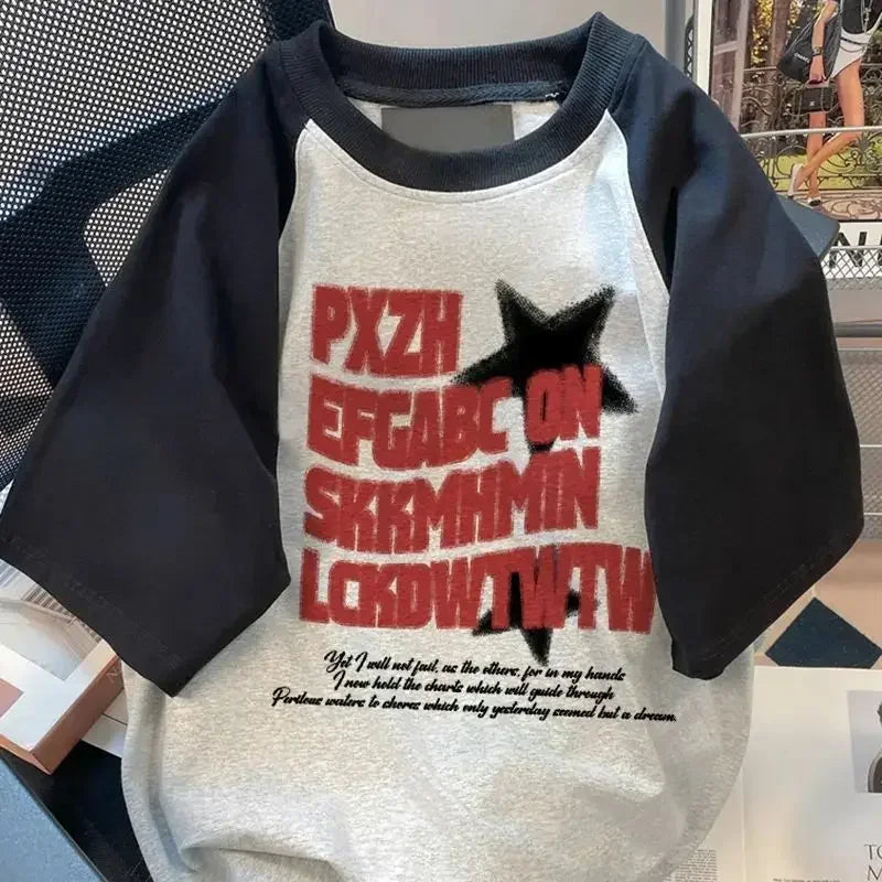 American personality raglan shoulders oversized T shirt Fashion Harajuku streetwear women Letter Printing fresh Short sleeve top Street King Limited
