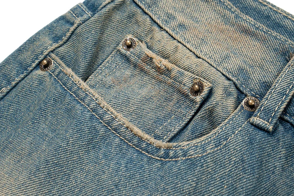 handmade distressed mud dyed dirty baggy blue jeans for men straight baggy casual overalls harajuku loose denim trousers unique jeans style 2214