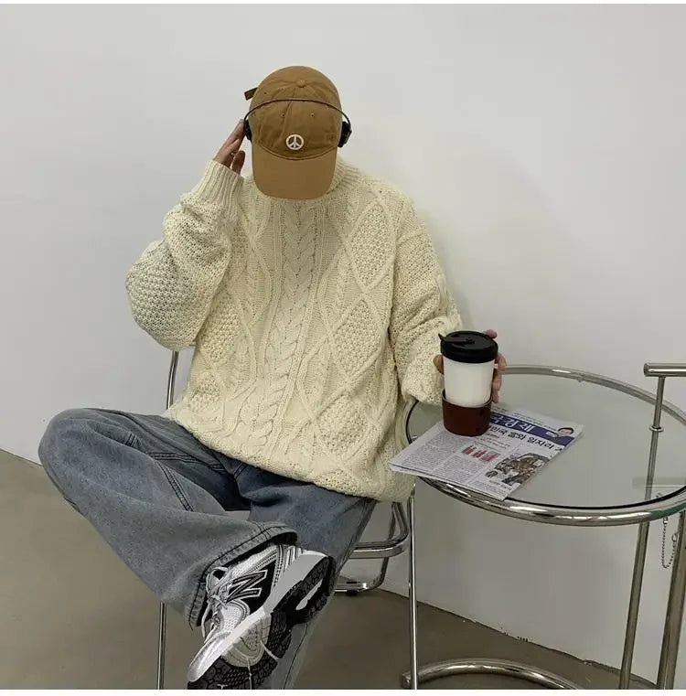 Retro turtleneck sweater for men in autumn and winter loose and versatile high street sweater trendy brand ins casual jacket top Street King Limited
