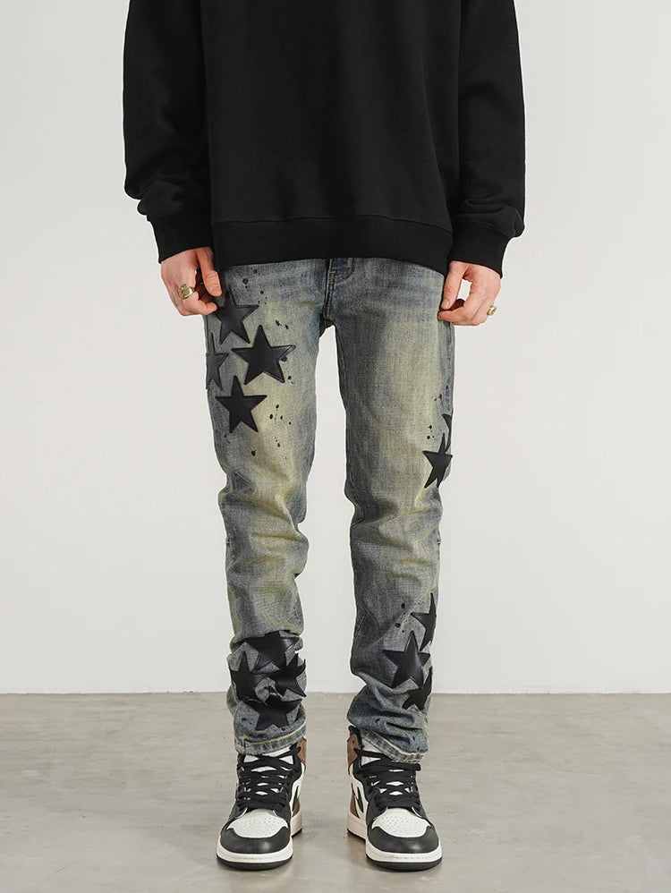 star appliques denim jeans skinny trousers slim fit men new casual biker jeans fashion streetwear hip hop trousers pants joggers unique joggers style 2540
