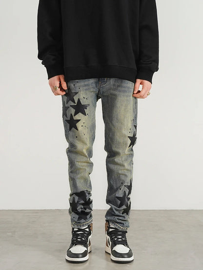 star appliques denim jeans skinny trousers slim fit men new casual biker jeans fashion streetwear hip hop trousers pants joggers unique joggers style 2540